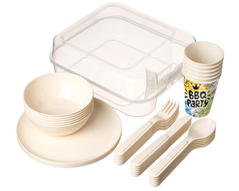 Набор для пикника с декором. 37предметов на 6 персон (светло-бежевый)